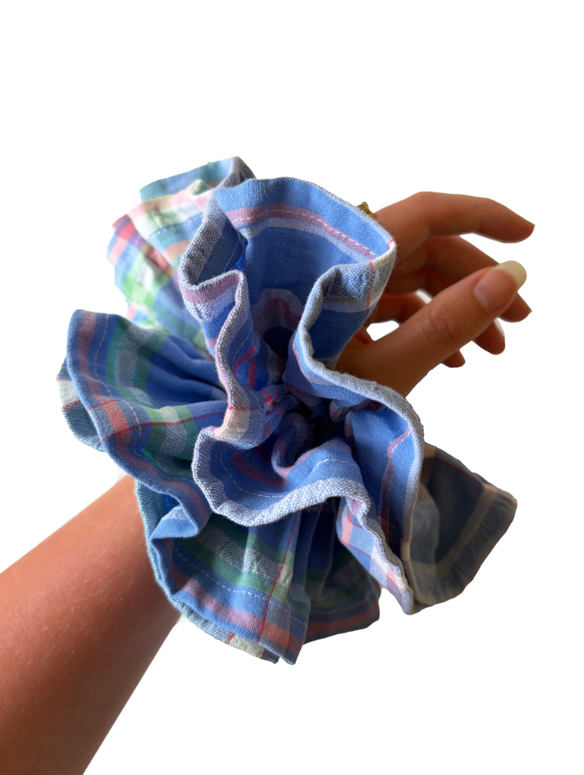 Blue Check Scrunchie
